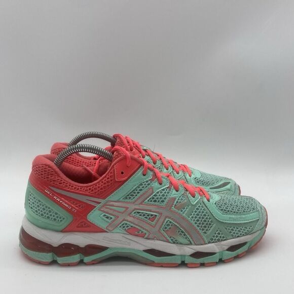 Womens Size 7.5 Asics Gel Kayano 21 Running Training Shoes Mint Green Hot Pink - Picture 1 of 9